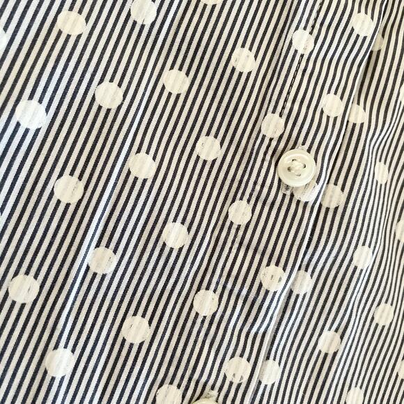 Ann Taylor Pinstripe Polka Dot Shirt Women's 10P | Navy & White Button-up | EUC - Picture 4 of 9